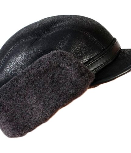 Shearling And Leather Winter Cap