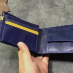 Bifold Blue with Yellow Contrast Leather Wallet ,Contrast Leather Wallet
