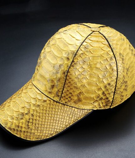 Gold Snake Skin Print Leather Cap