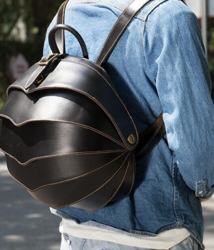 UNIQUE ROUND BLACK LEATHER BACKPACK