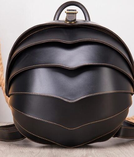 UNIQUE ROUND BLACK LEATHER BACKPACK