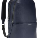 Navy Blue Leather Laptop Backpack