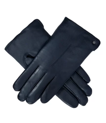 Touchscreen Blue Leather Gloves