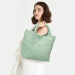 Woven Ice Green Leather Shoulder Bag