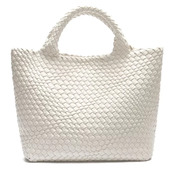 Woven White Leather Shoulder Bag
