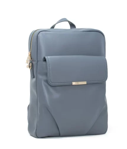 Gray Leather Laptop Backpack