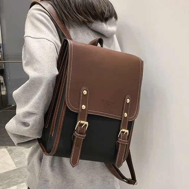 Buckled Faux Leather Backpack