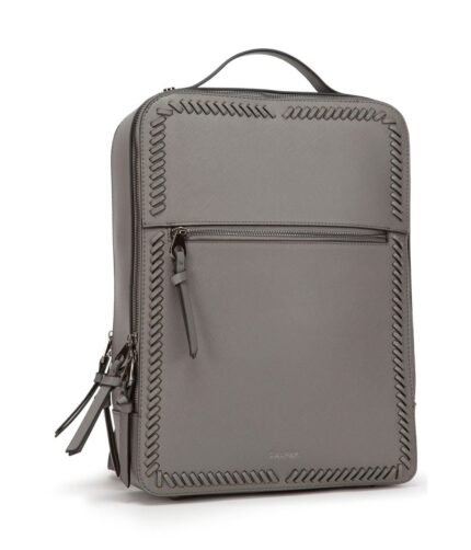 Grey Leather Laptop Backpack