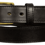 Black Stitched Leather Belt With Brass