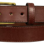 Brown Stitched Leather Belt With Brass