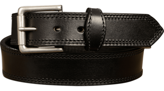 Black Double Stitched Leather Belt