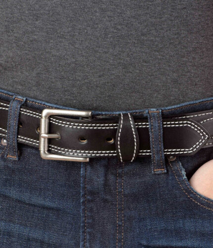 Black Figure Stitched Leather Belt