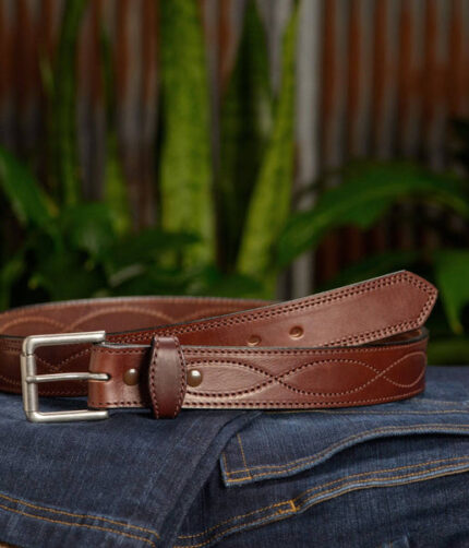 Brown Figure Stitched Leather Belt