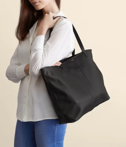 Large Zippered Downtown Black Tote Bag