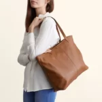 Large Zippered Downtown Brown Tote Bag