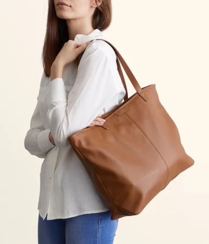 Large Zippered Downtown Brown Tote Bag