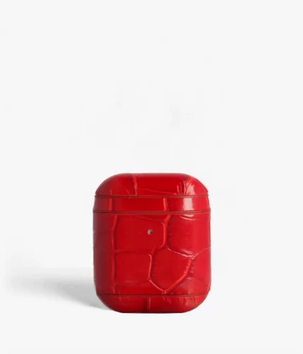 AIRPOD LEATHER CASE CROCO RED