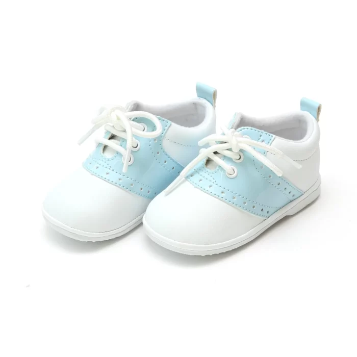 WHITE BLUE LEATHER BABY SHOES