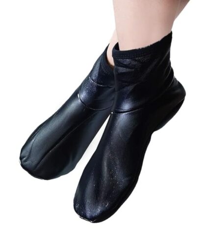 Black Winter Woolen Leather Socks