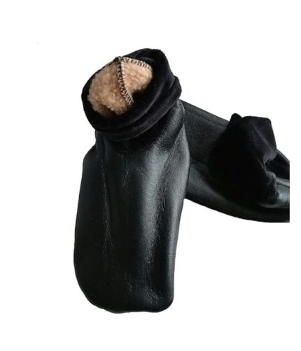 Black Slip Woolen Leather Socks