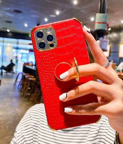 Crocodile Print Red Leather Phone Case