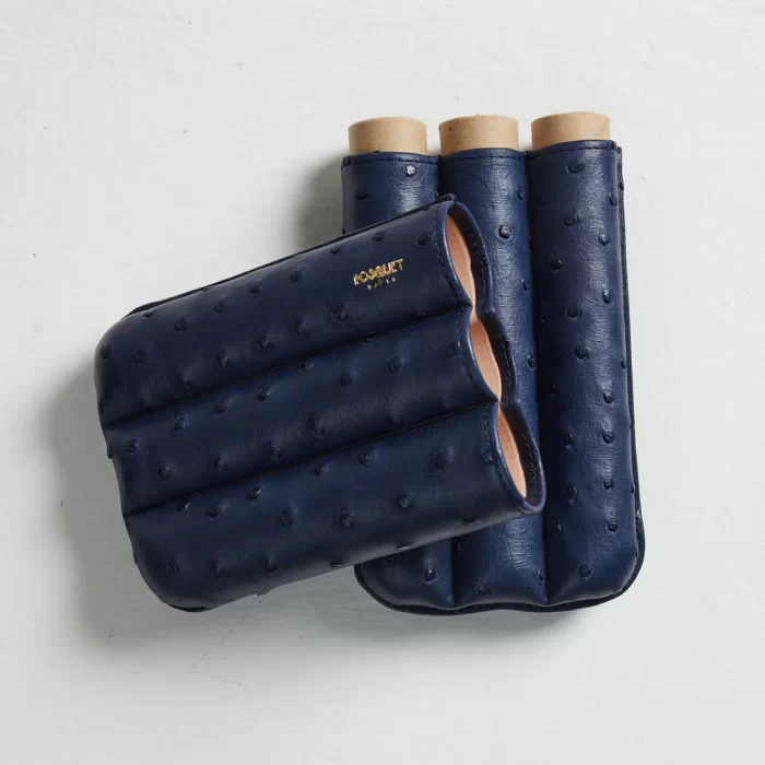 3 Cigar Navy Croco Leather Case
