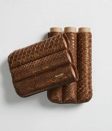 3 Cigar Tan Croco Leather Case