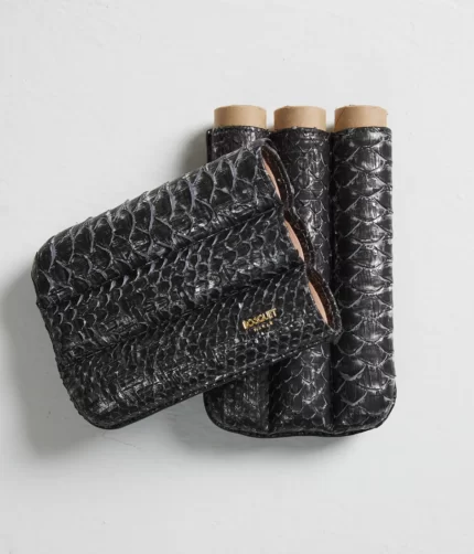 3 Cigar Black Croco Leather Case
