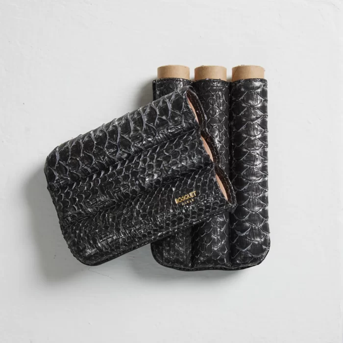 3 Cigar Black Croco Leather Case