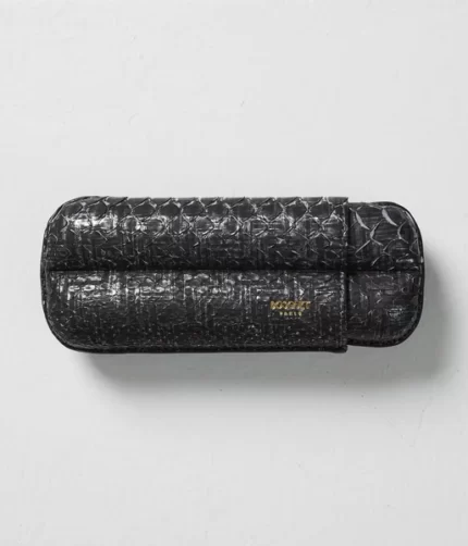 2 Cigar Black Croco Leather Case