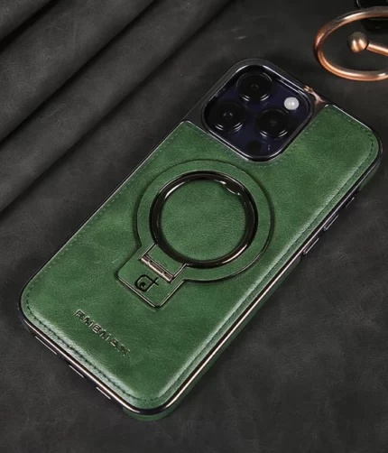 Green Leather Phone Case With Stand