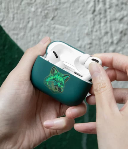 Monochrome Fox Head AirPods Green Case