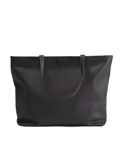 Large Zippered Downtown Black Tote Bag