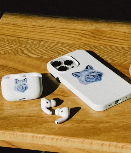 Monochrome Fox Head AirPods Mint Case