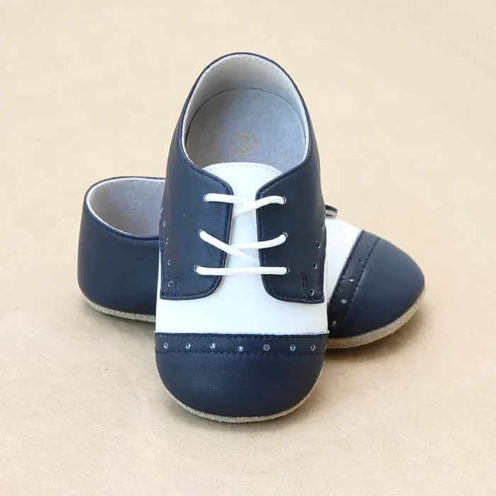 WHITE NAVY LEATHER BABY SHOES