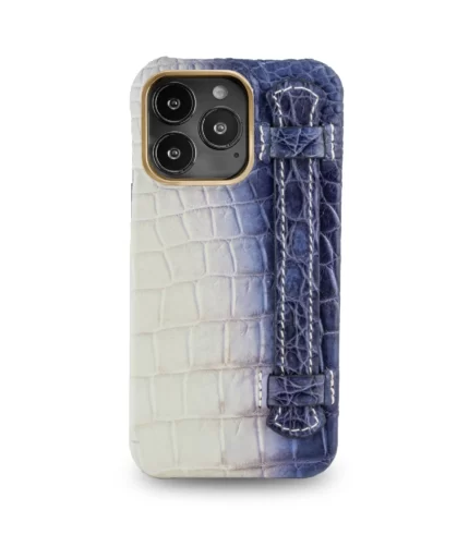 White Blue Croco Leather Phone Case