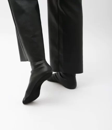 Black Faux Stretch Leather Socks