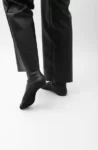 Black Faux Stretch Leather Socks