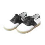 WHITE BLACK LEATHER BABY SHOES
