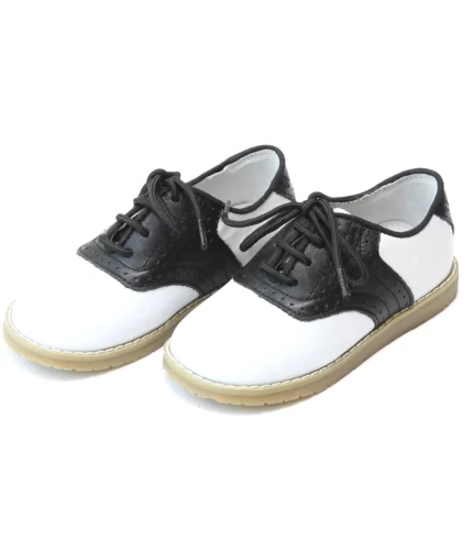 WHITE BLACK LEATHER BABY SHOES