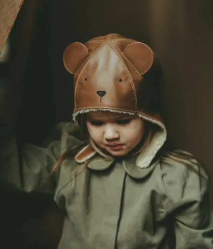 Khaki Leather Baby Bear Cap
