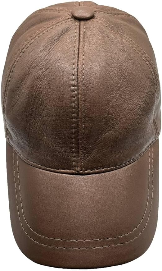 Men Dark Brown Leather BaseBall Cap