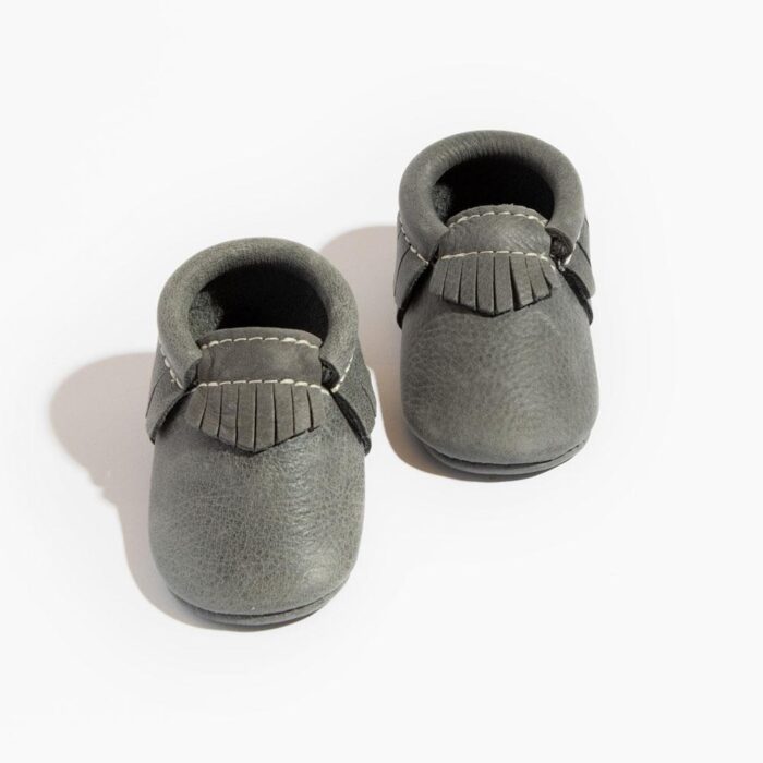 GREY LEATHER BABY SHOES
