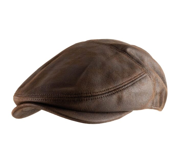 Men Dark Brown Leather Cap