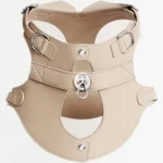 Cream Brown Leather Dog Harness
