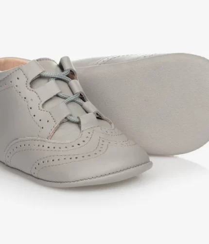 GREY LEATHER BABY SHOES