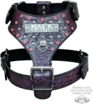 Purple Printed Leather Dog Harness