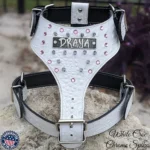 Ash White Printed Leather Dog Harness