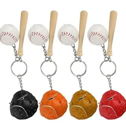 4 Pack Leather Baseball Bat Keychain