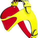 Yellow Red Leather Dog Harness